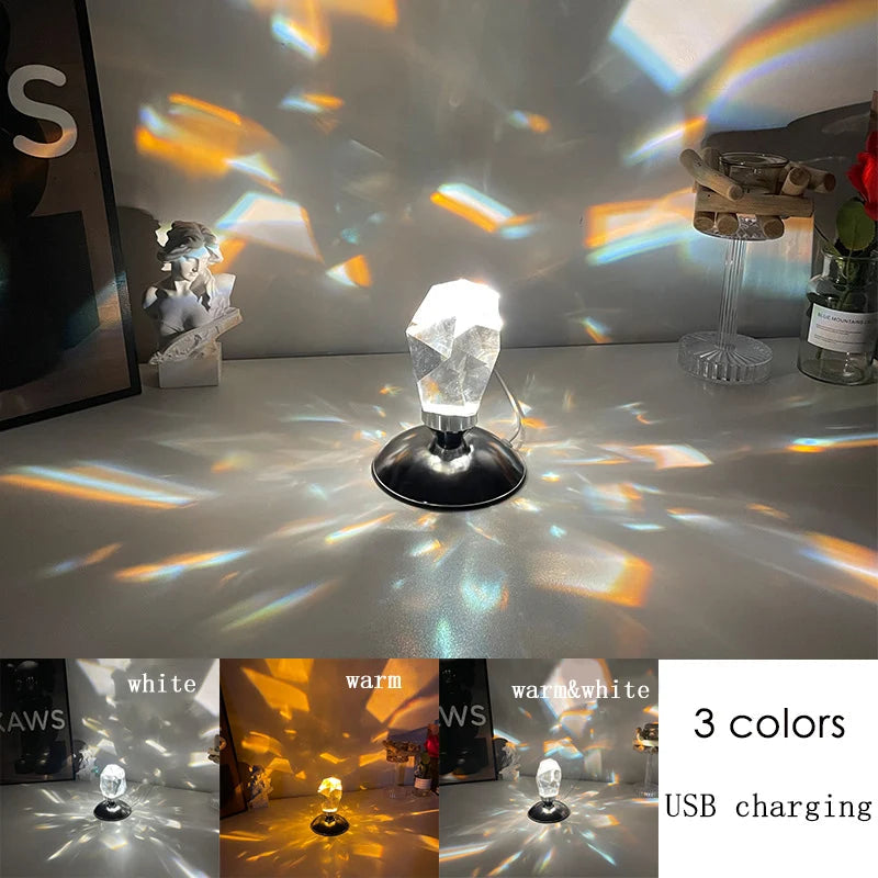 Diamond Table Lamp Crystal Night Light USB with Remote Control Bedside Light Romantic Projector Luxury Atmosphere Nightlamp Gift